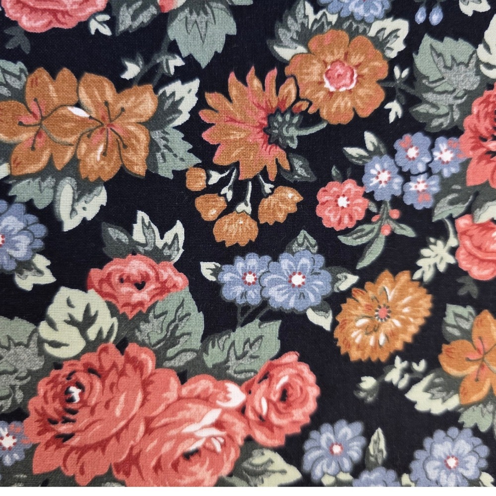 Unbranded Floral Quilt Fabric Black Multi Botanical Cotton 44in x 1yd